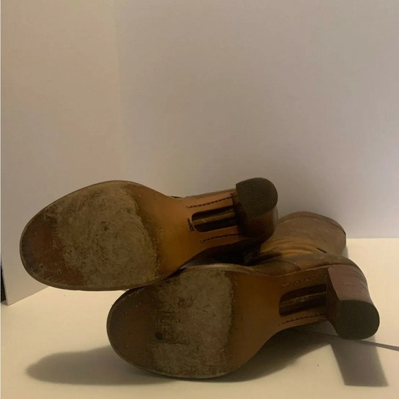 Frye Villager Lace Up Tall Boots stack heel Distressed brown Leather Siz… - Picture 9 of 11